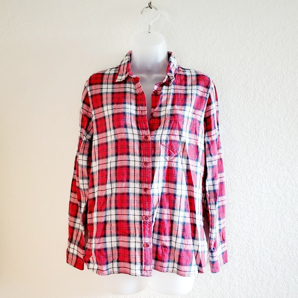 J.Crew Red/White Plaid Cotton Button Down Top
